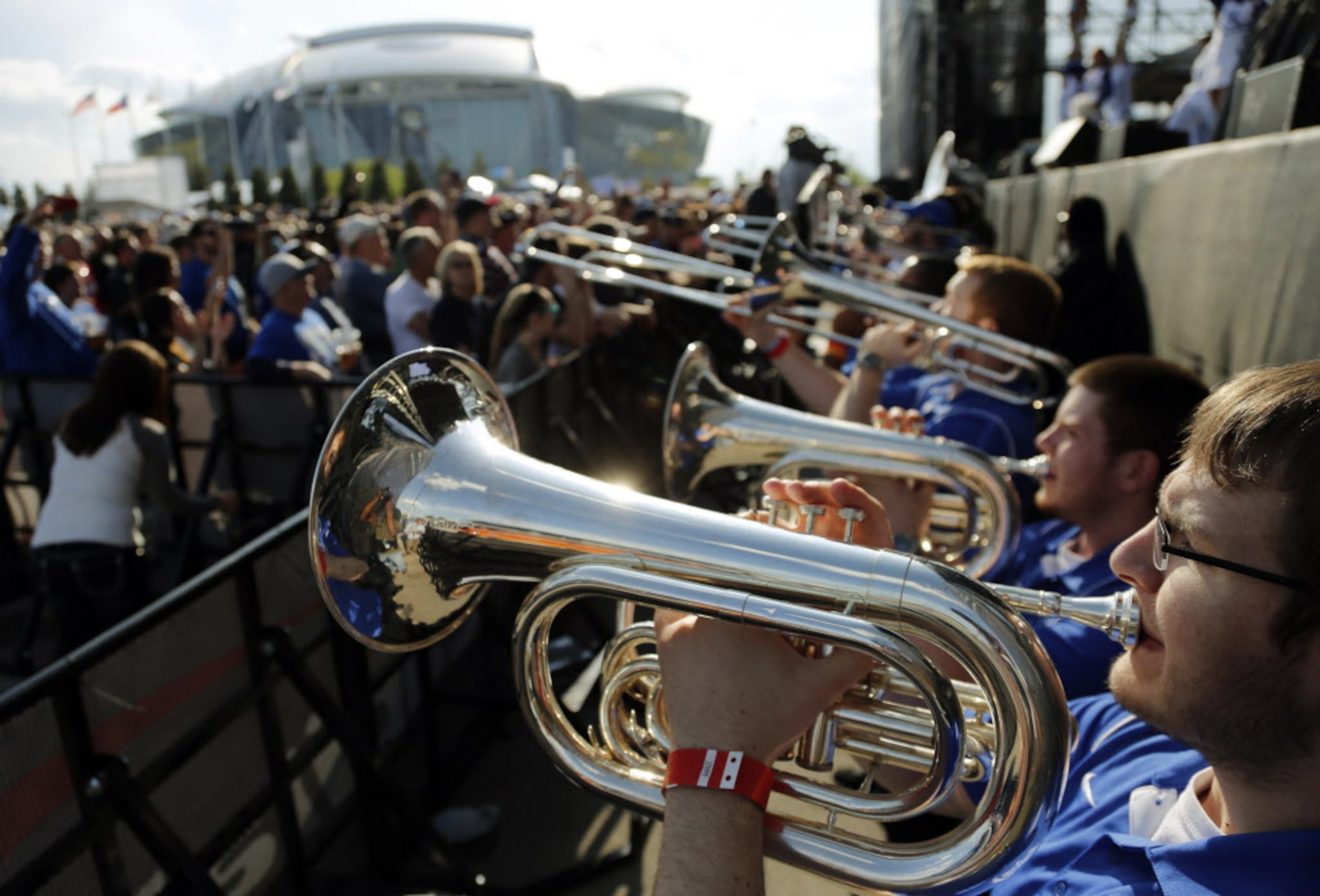 Kentucky Wildcats band member Greg Walden plays music with the band at the Tip-Off Tailgate...