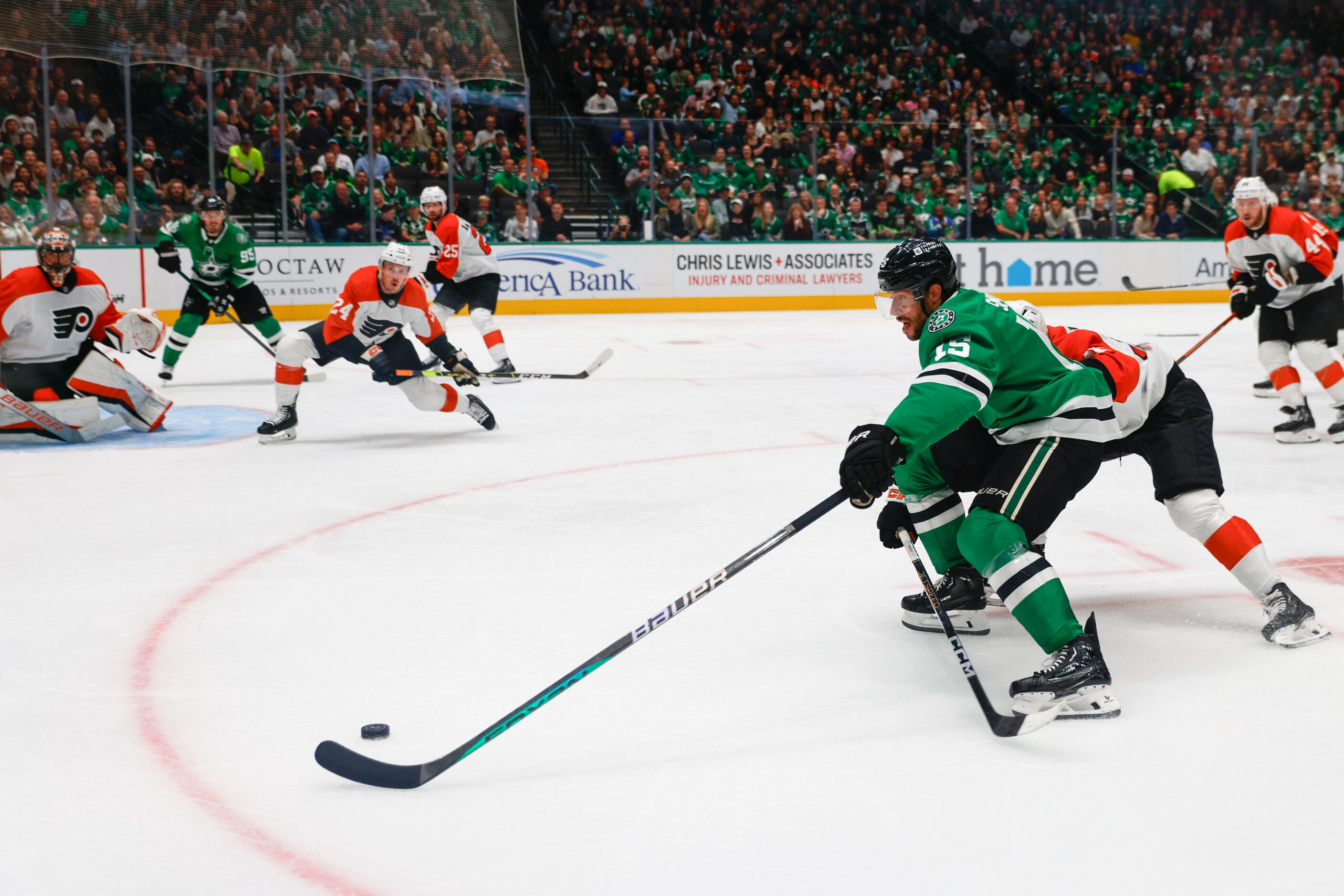 Dallas Stars center Craig Smith (15) skates towards the net during the second period of an...