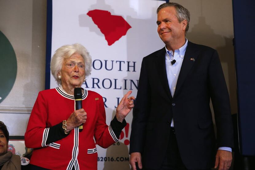  Former Florida Gov. Jeb Bush appeared with his mother, Barbara, during a campaign stop...