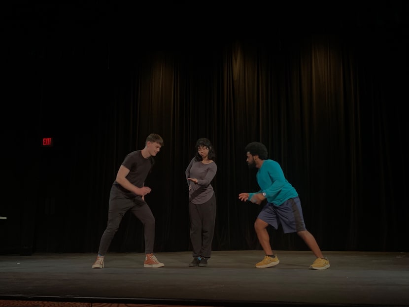 From left, Joseph Tully, Carrie Viera and Wesley Scott Johnson in a rehearsal of Olivia de...