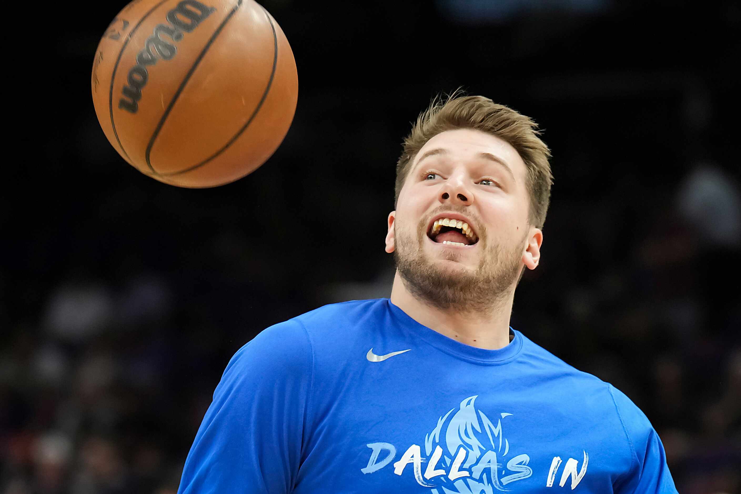 Dallas Mavericks guard Luka Doncic warms up before Game 1 of an NBA second round playoff...