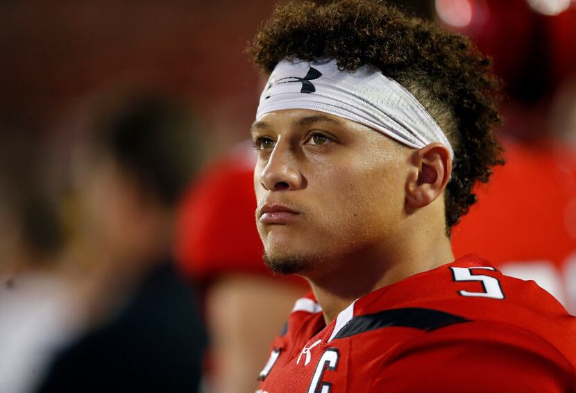 FILE - Texas Tech's Patrick Mahomes watches the team on defense during a game against Kansas...