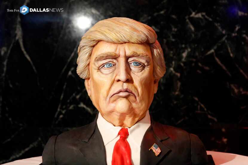 A cake bust of GOP presidential candidate Donald Trump is on display during Trump's election...