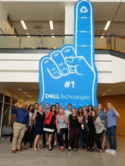 Dell employees with the world's largest foam finger