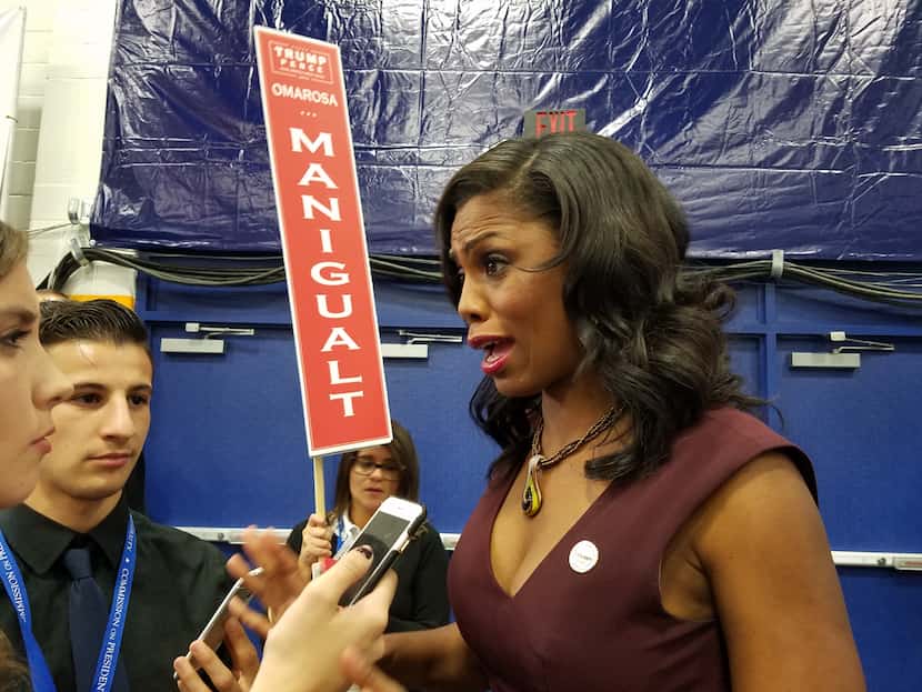 Omarosa Manigault, former contestant on The Apprentice, spins for Donald Trump at the...