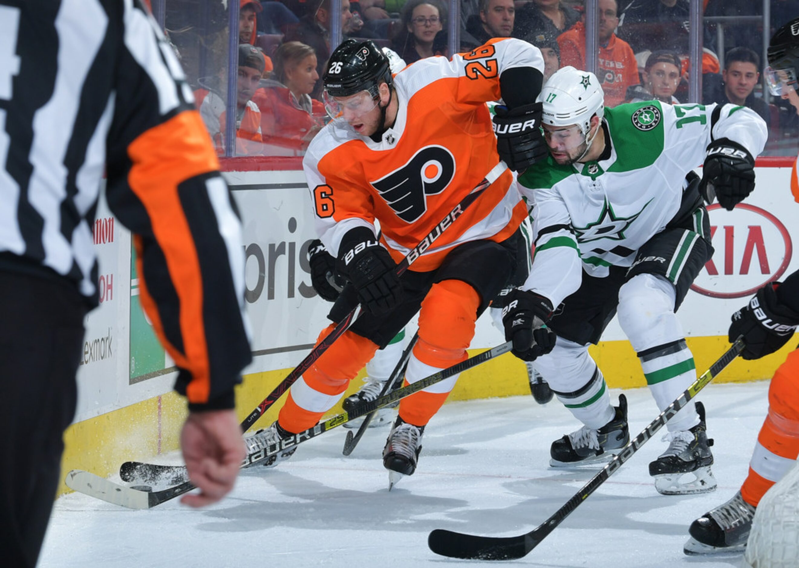 PHILADELPHIA, PENNSYLVANIA - JANUARY 10: Christian Folin #26 of the Philadelphia Flyers and...