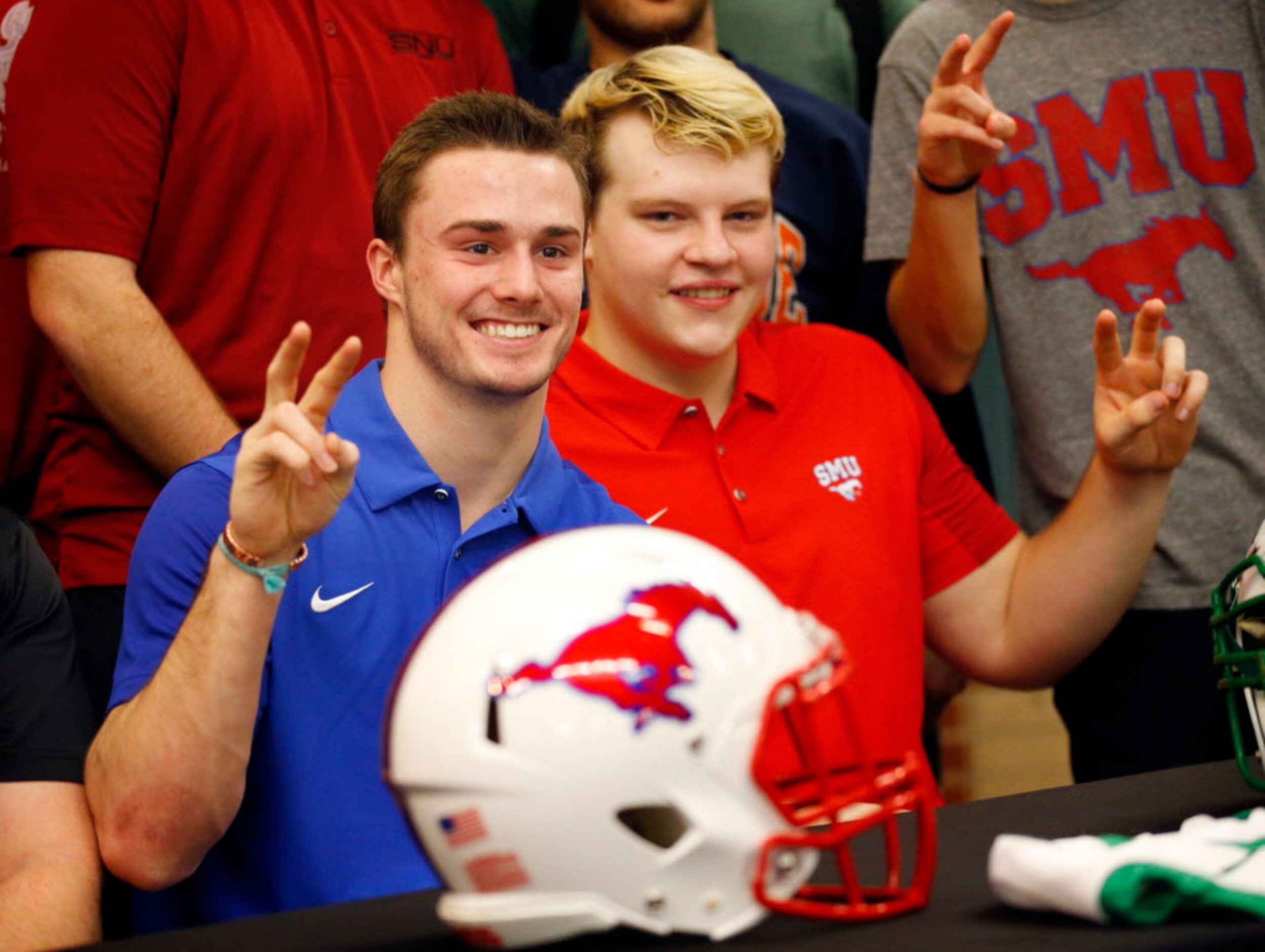 Southlake Carroll running back T.J. McDaniel (left) and offensive lineman Henry Mossberg...