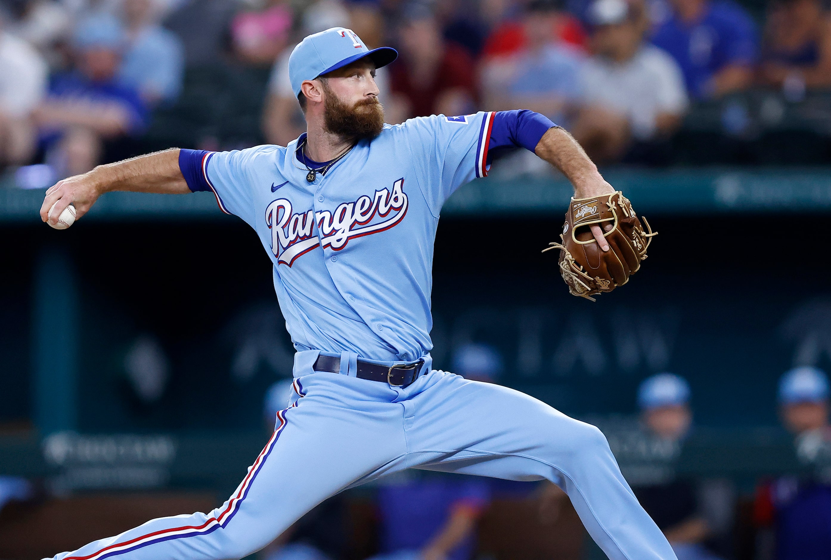 Texas Rangers relief pitcher Spencer Patton (61) pitches against the Kansas City Royals in...