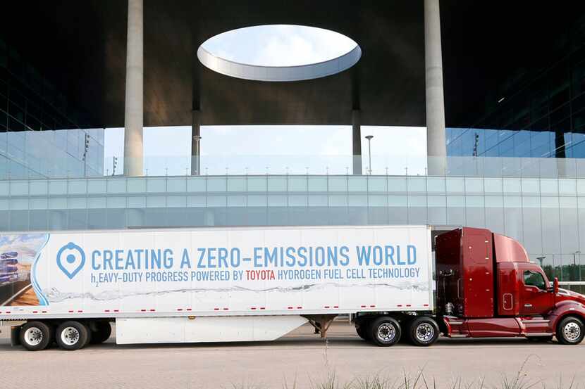 A hydrogen fuel cell semi truck parked at Toyota Motors North America in Plano on Aug. 21,...