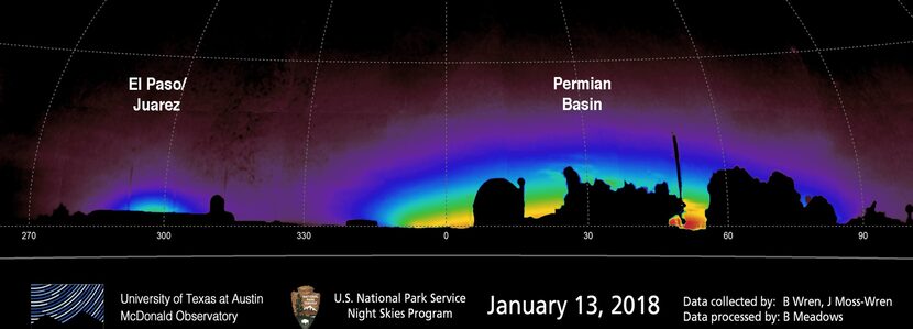 A look at the glow from artificial light sources near McDonald Observatory in West Texas.