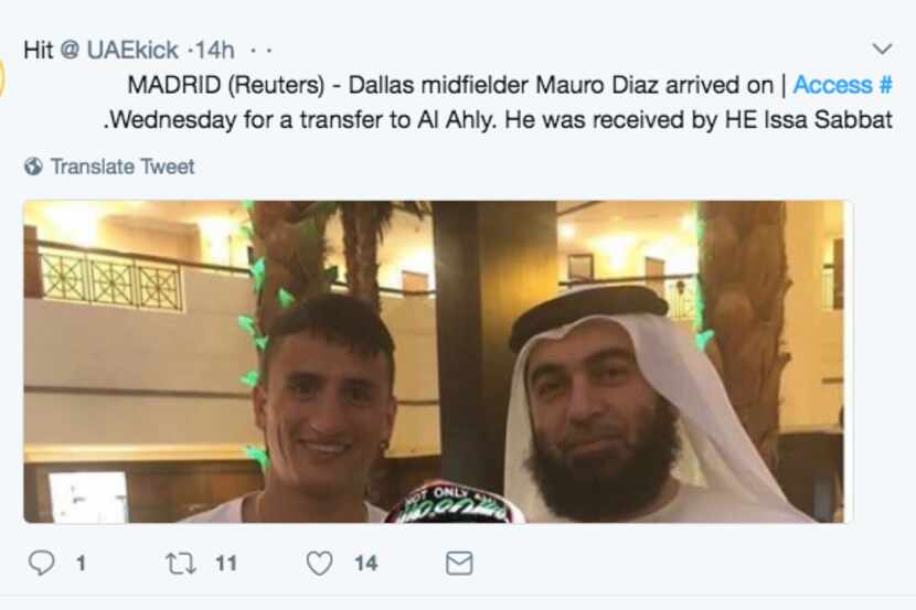 Foto de Mauro Díaz del FC Dallas supuestamente en Dubai, el miércoles. Twitter.
