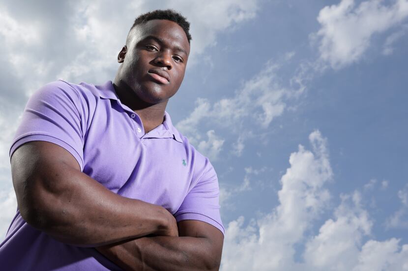 Justin Madubuike poses for photograph at his home in Parker, TX, on Apr. 21, 2020.