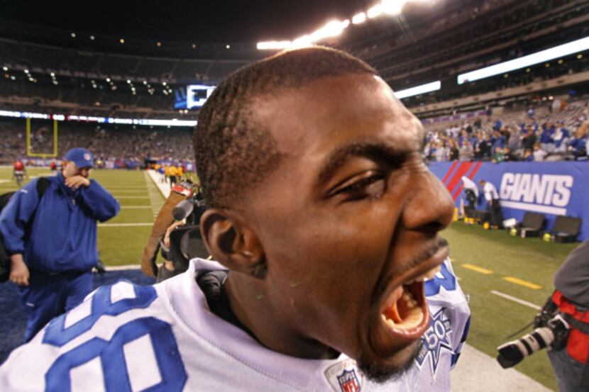 Dez Bryant celebrates Dallas' 33-20 win over the New York Giants at new Meadowlands Stadium...