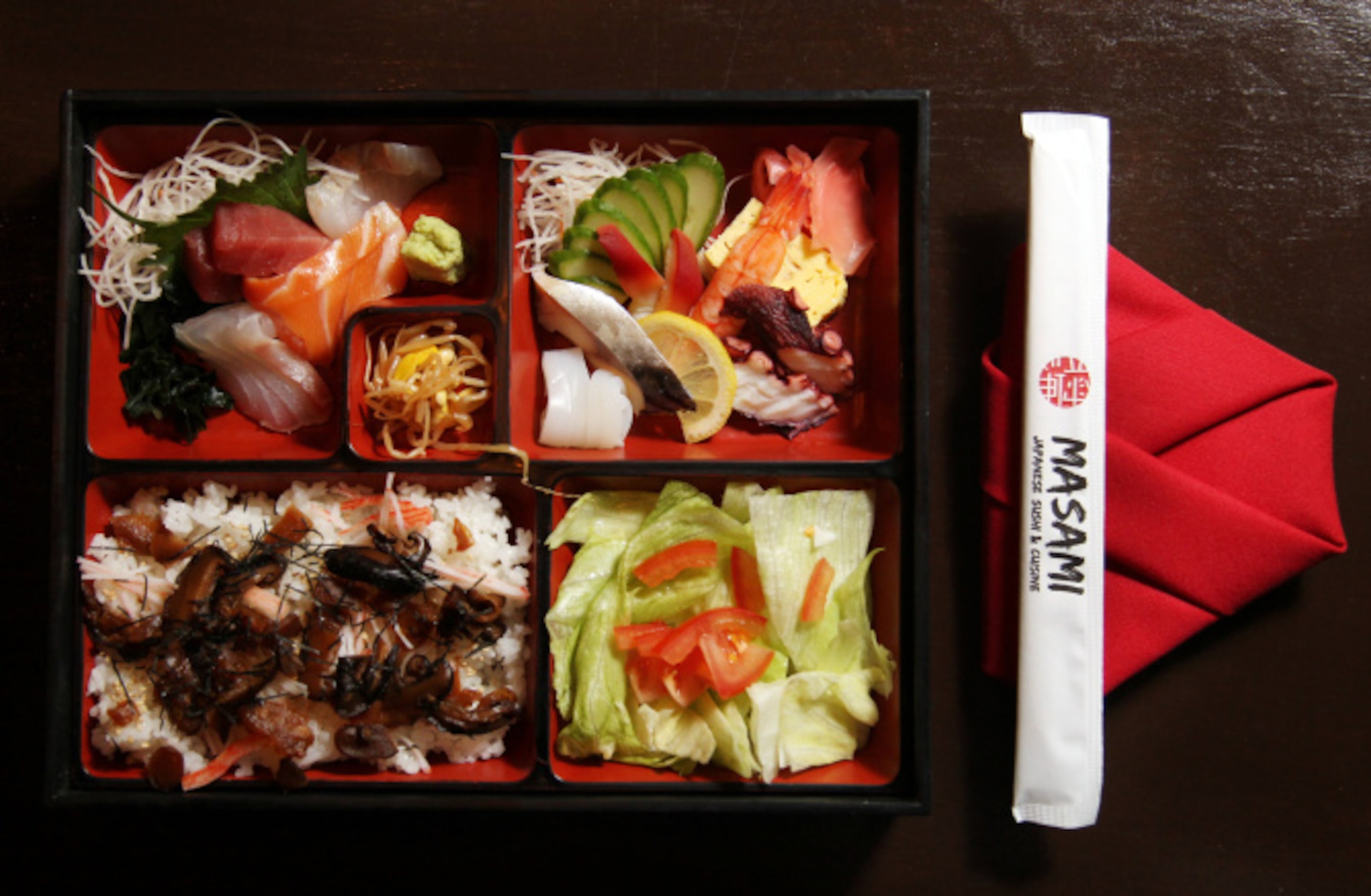 Chirashi lunch box at Masami Japanese Sushi and Cuisine. The $12 box also comes with miso soup.