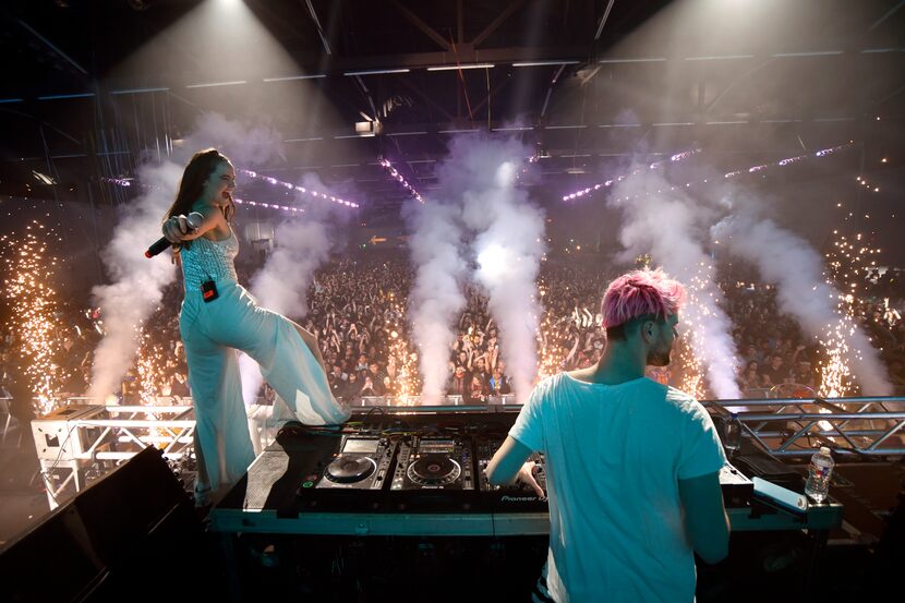 Sofi Tukker perform at the Lights All Night festival at the Dallas Market Hall, Friday, Dec....