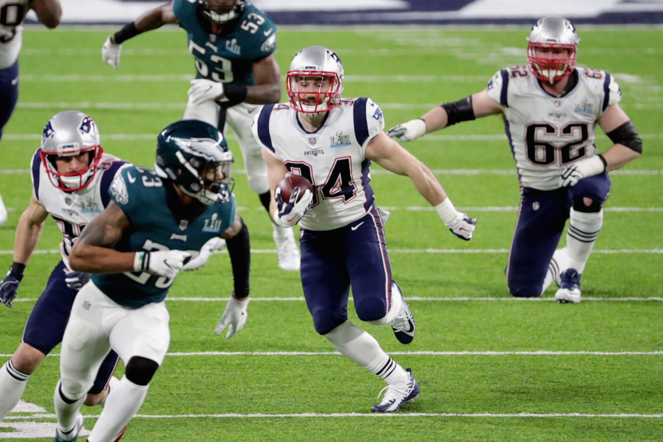 New England Patriots running back Rex Burkhead (34) breaks a