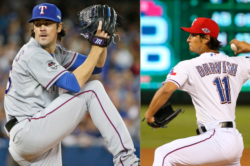 Staff photos - Cole Hamels (left), Yu Darvish (right)