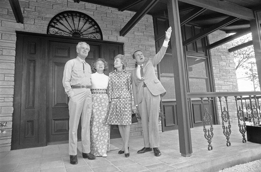 Then-Treasury Secretary John Connally, left, and his wife, Nellie, stand on the front porch...