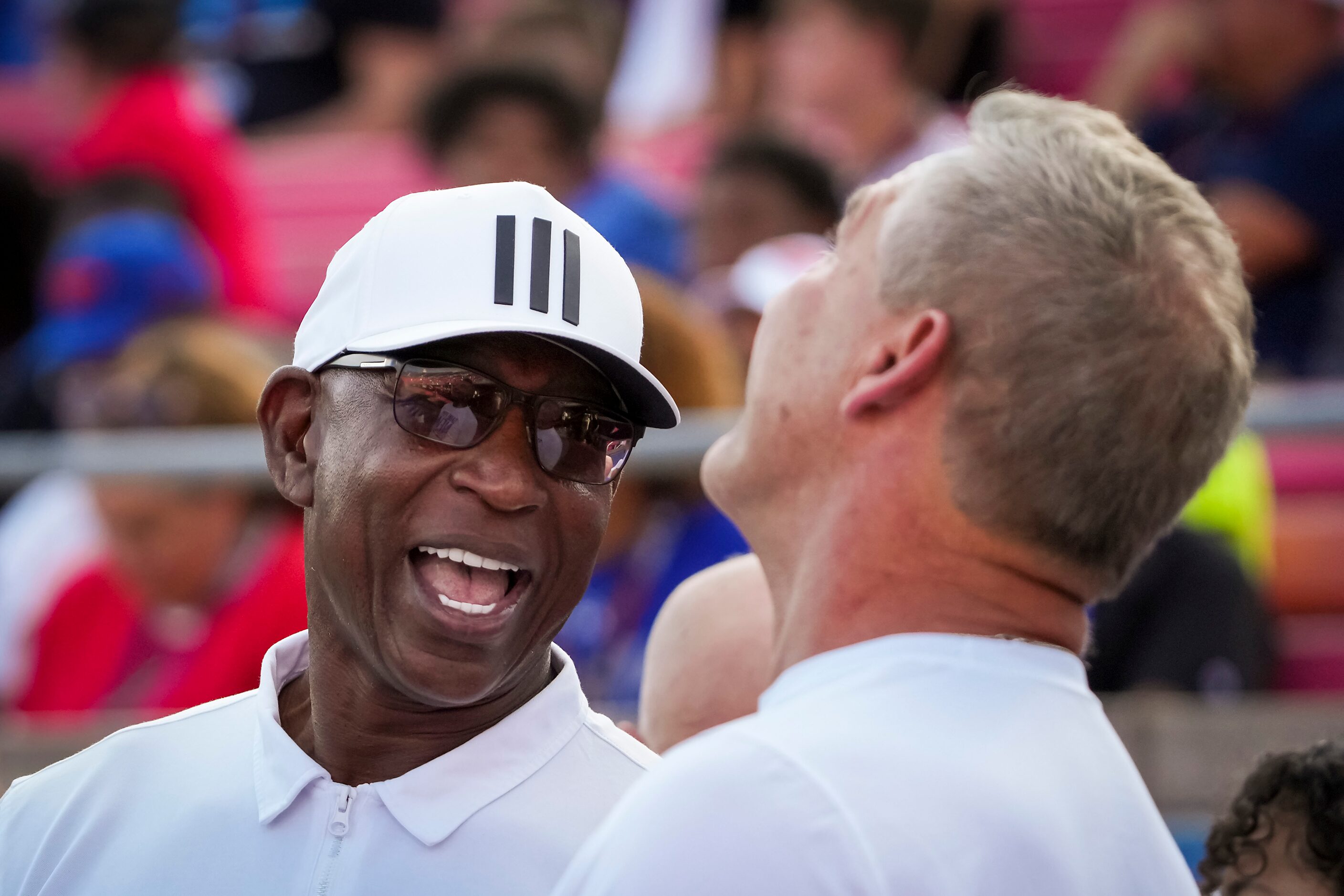 Members of the famed SMU Pony Express backfield, Eric Dickerson (left) and Craig James share...