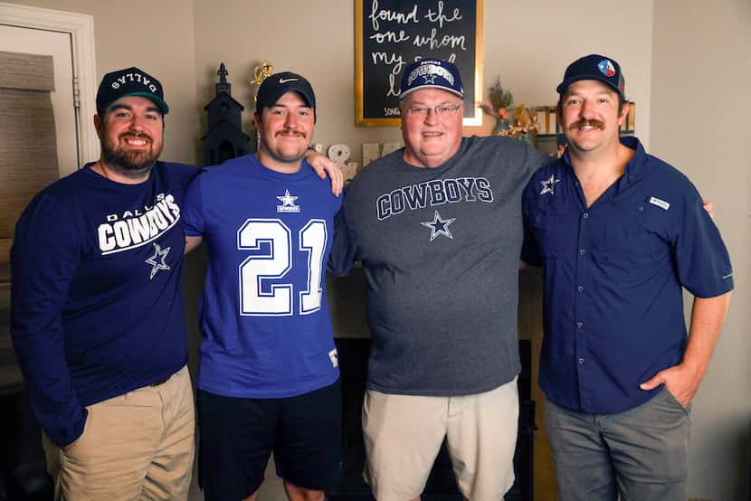 From left, Dallas Cowboys fans Will Russell, Matt Russell, Randy Russell and Evan Barger...