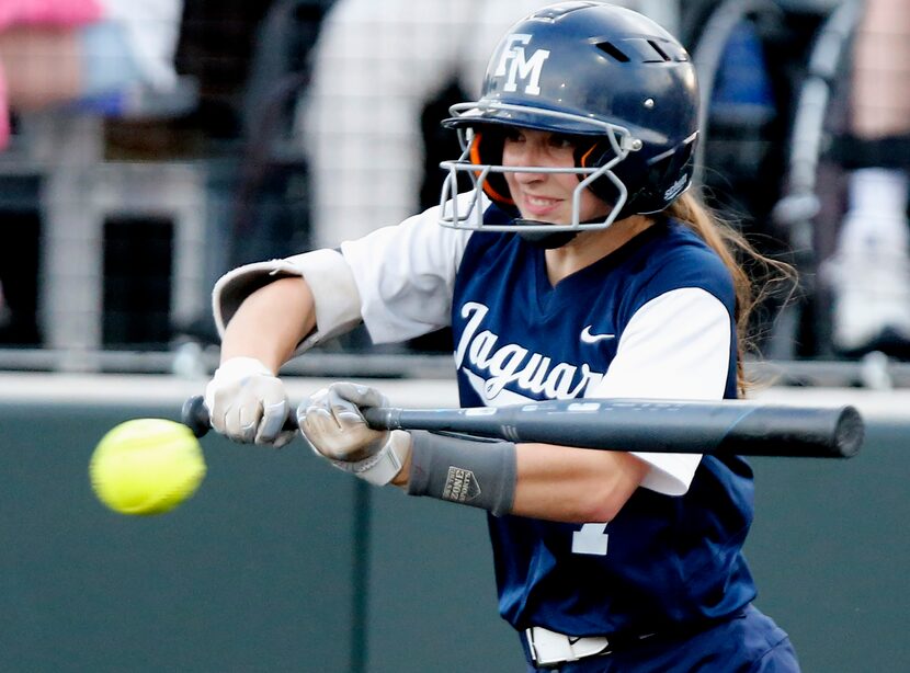 FILE — Flower Mound left fielder Logan Halleman (7) gets a hit in the first inning in 6A...