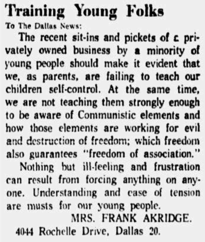 Letter published in the Jan. 20, 1961 edition of The Dallas Morning News responding to the...