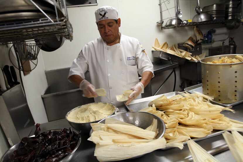 Tamale chef Jesse Moreno prepares tamales at his family business La Popular Tamale House in...