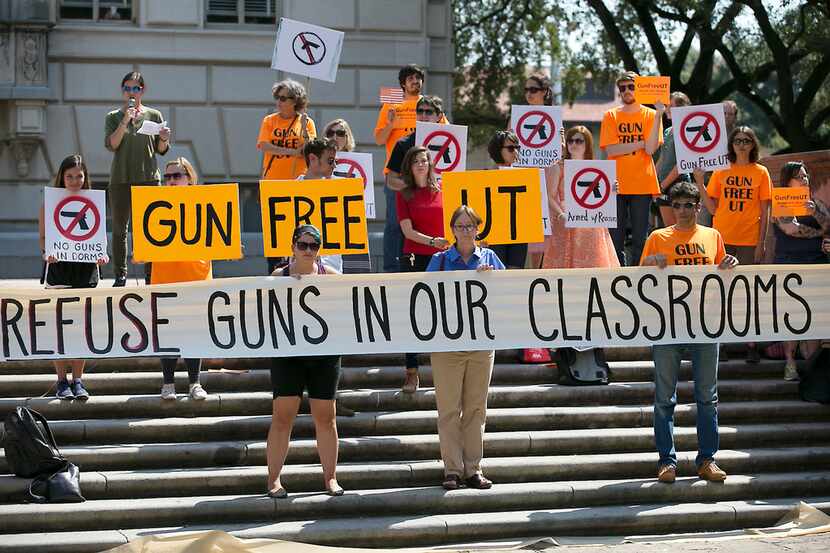 Protests against Texas' law allowing concealed carry of handguns on college campuses went on...
