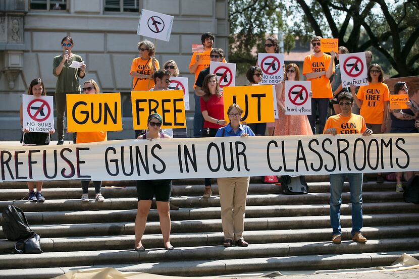 Protests against Texas' law allowing concealed carry of handguns on college campuses went on...