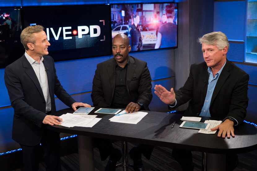 Host Dan Abrams talks with in-studio analysts Kevin Jackson and Rich Emberlin on A&E's "Live...
