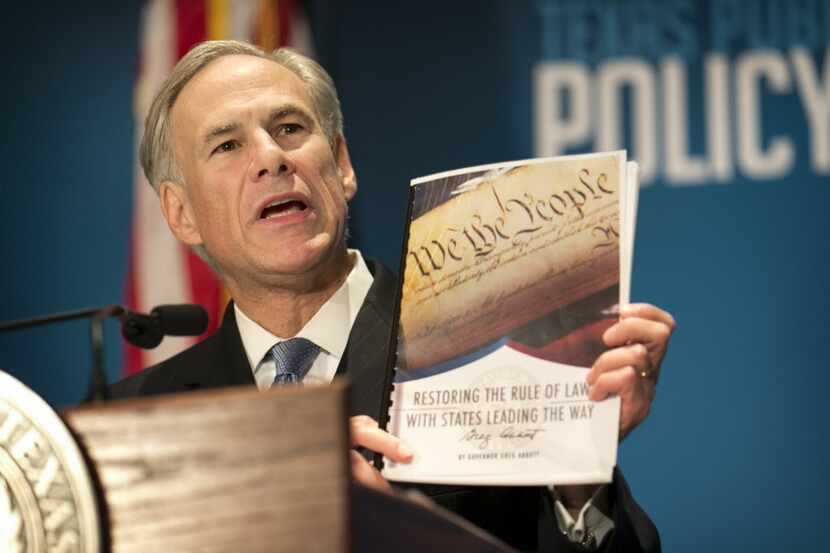 Gov. Greg Abbott calls for a convention of states to amend the U.S. Constitution during a...