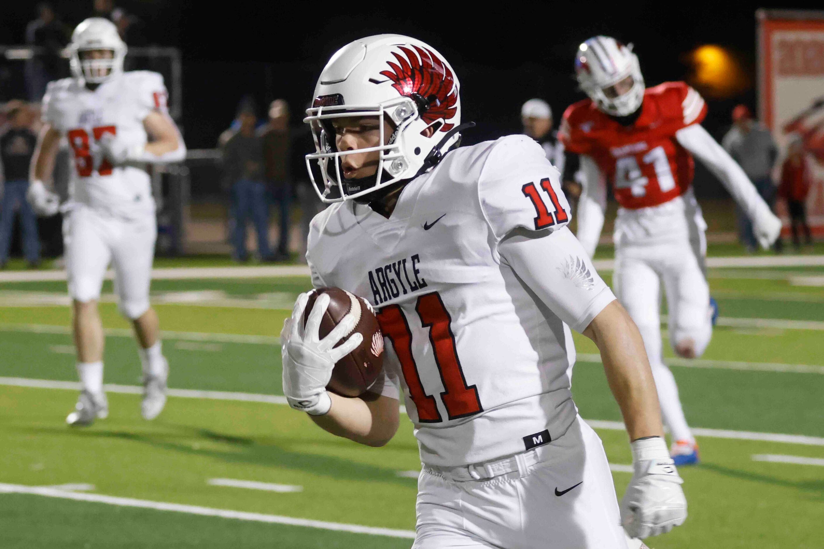 Argyle High’s RJ Bunnell (11), runs for a yardage during the second half of a football game...