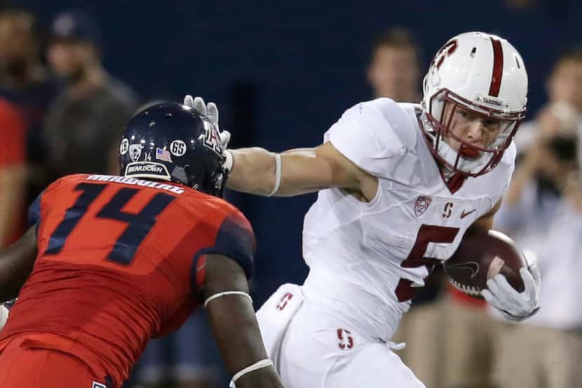 FILE- In this Oct. 29, 2016, file photo, Stanford running back Christian McCaffrey (5)...