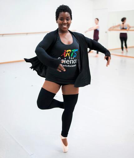 Nikki Delk, a professor at UT Dallas who conducts cancer research, takes a ballet class at ...