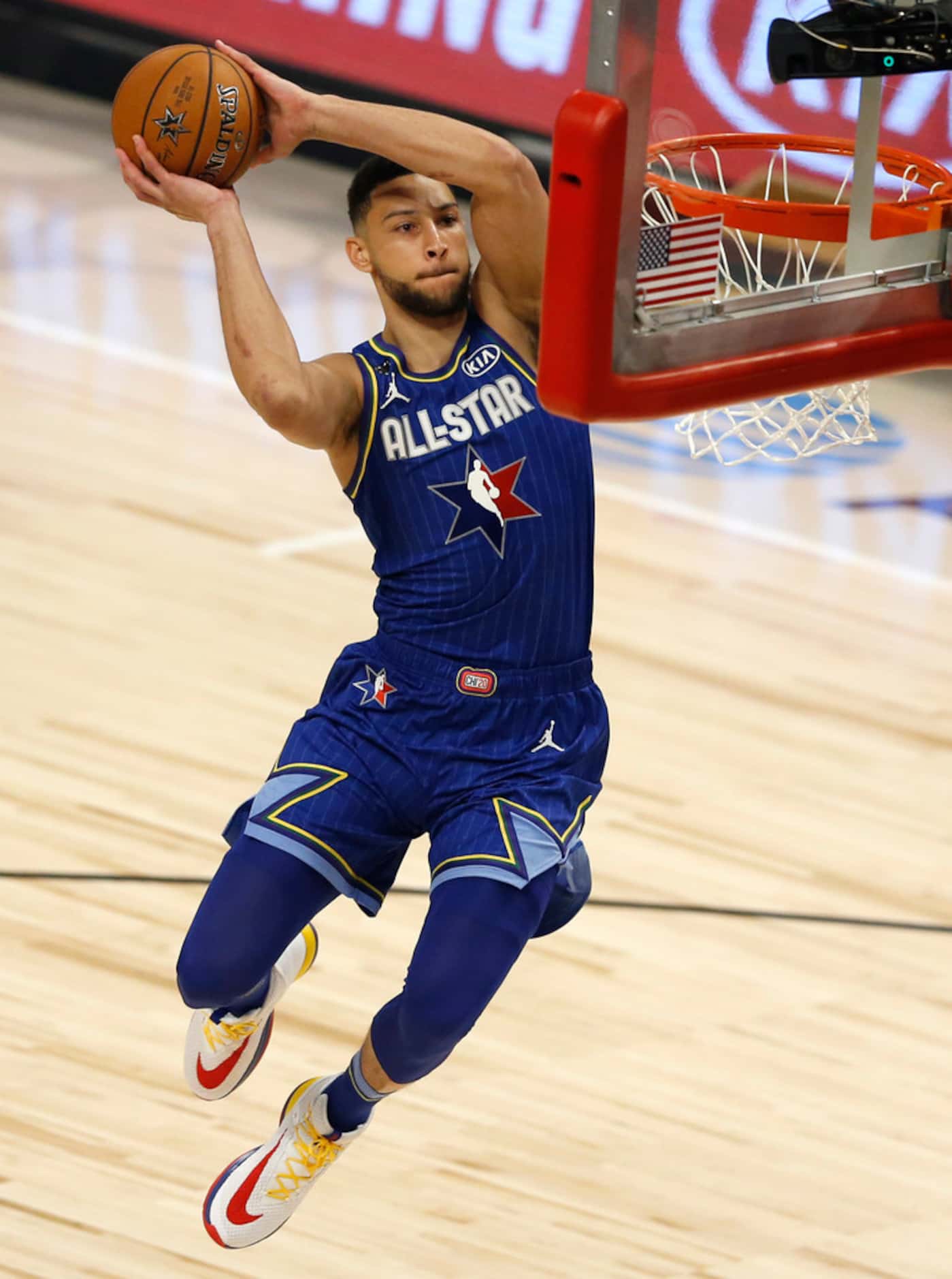 Team LeBron's Ben SImmons (2) dunks the ball in a game against Team Giannis during the first...