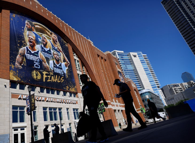 An exterior view of the American Airlines Center before Game 4 of the NBA Finals in Dallas,...