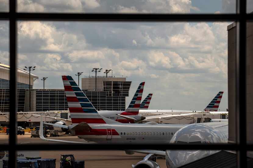 Planes from American Airlines outside Terminal B at DFW International Airport.