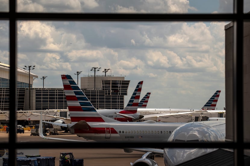 Planes from American Airlines outside Terminal B at DFW International Airport.