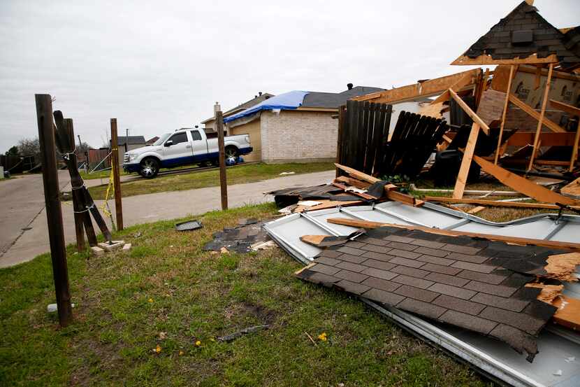 A tornado-damaged home on 1504 Allen Drive in a Mesquite neighborhood on Monday, March 11,...