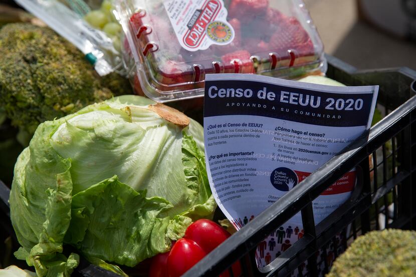 A census handout in food distributed by Harvest Food Project Rescue and the Ledbetter...