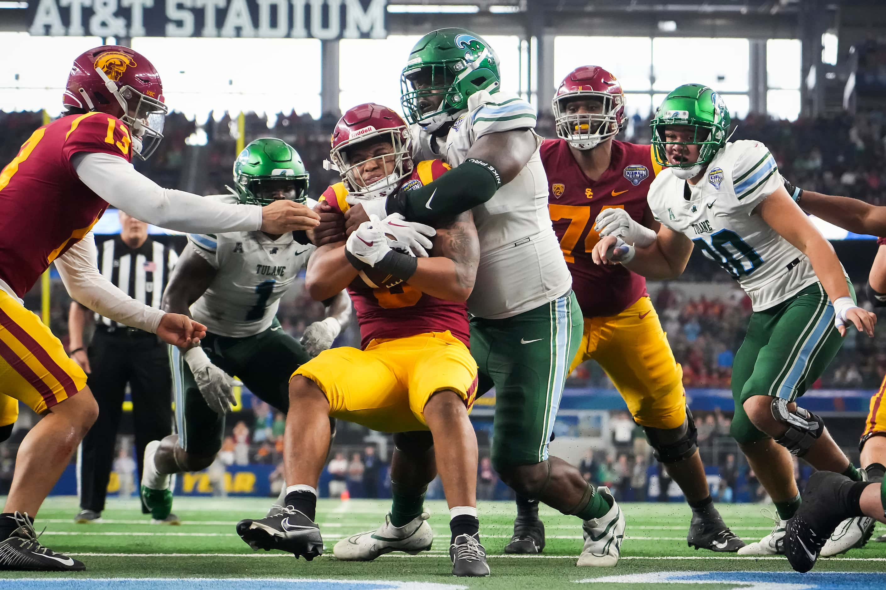 USC running back Austin Jones (6) is dropped in the end zone for a safety by Tulane...