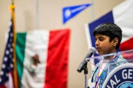  Ashmith Kumbala, fourth grader at Valley Ranch Elementary School in Irving, closes his eyes...