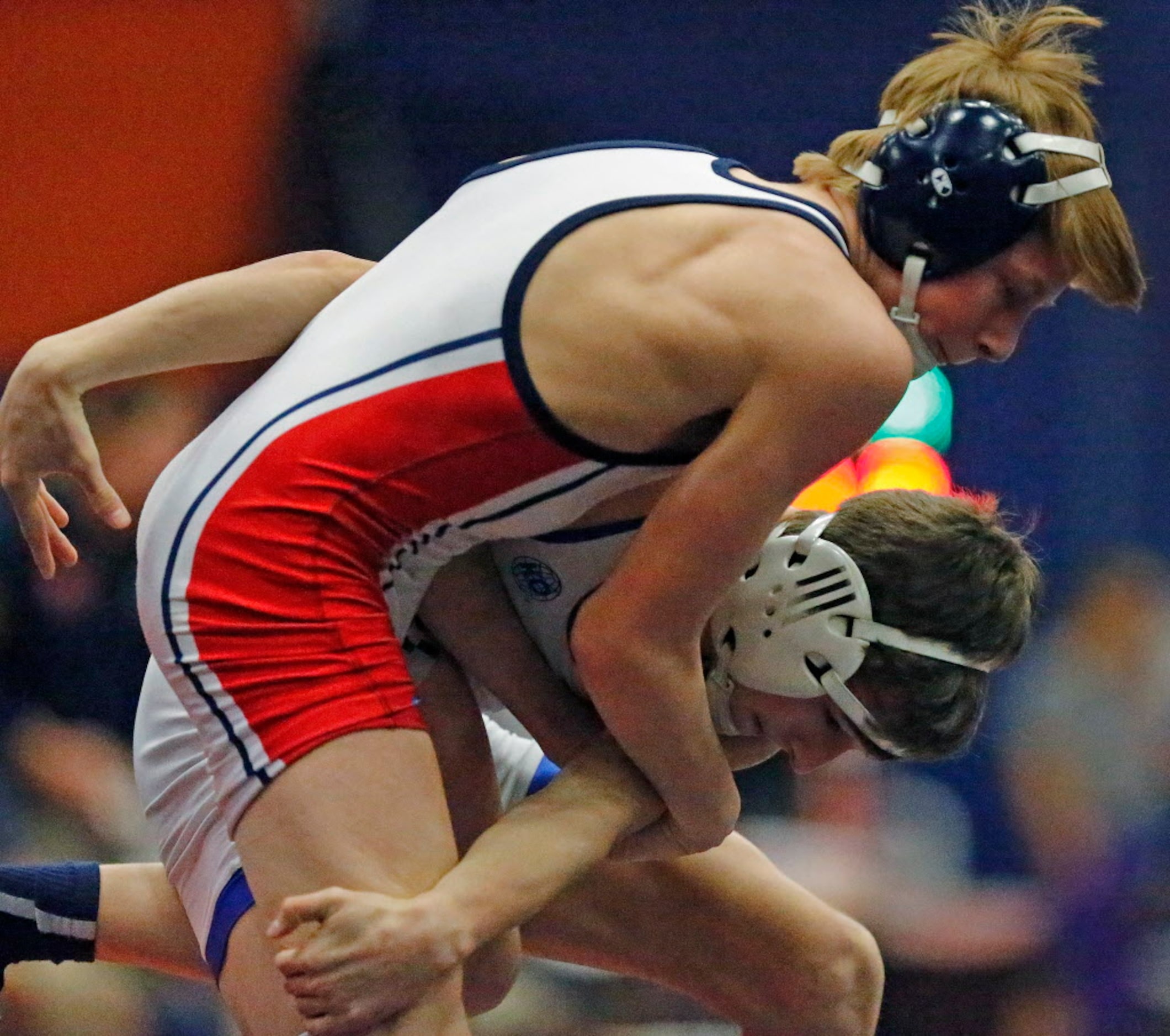 Tyten Volk of Frisco Centennial High School competes with Wesley Goleman of Burleson...