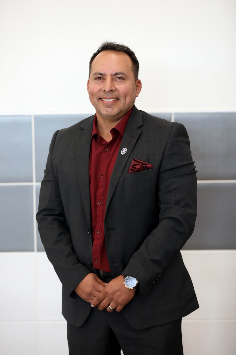 Carlos Cuellar poses during a candidate forum at Lovelady High School in Princeton, Texas,...