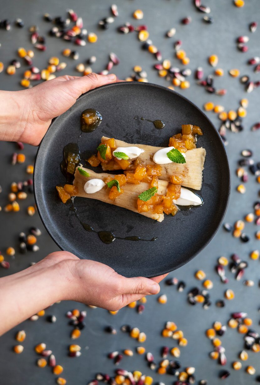 A dish of pineapple tamales prepared by Olivia Lopez