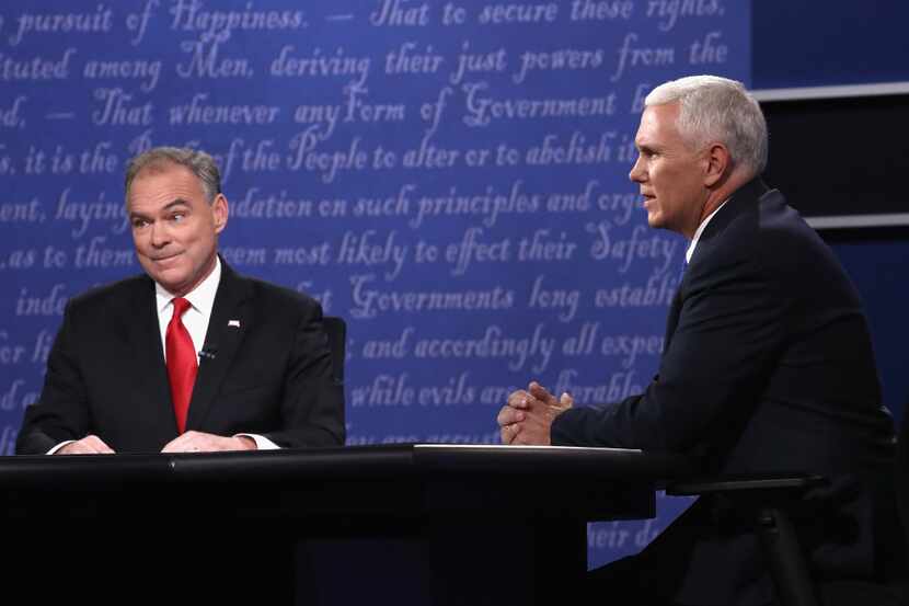 Democratic vice presidential nominee Tim Kaine (left) and Republican vice presidential...