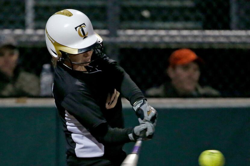 The Colony's Madison Hirsch hits during Tuesday's game against Prosper. (Jae S. Lee/The...