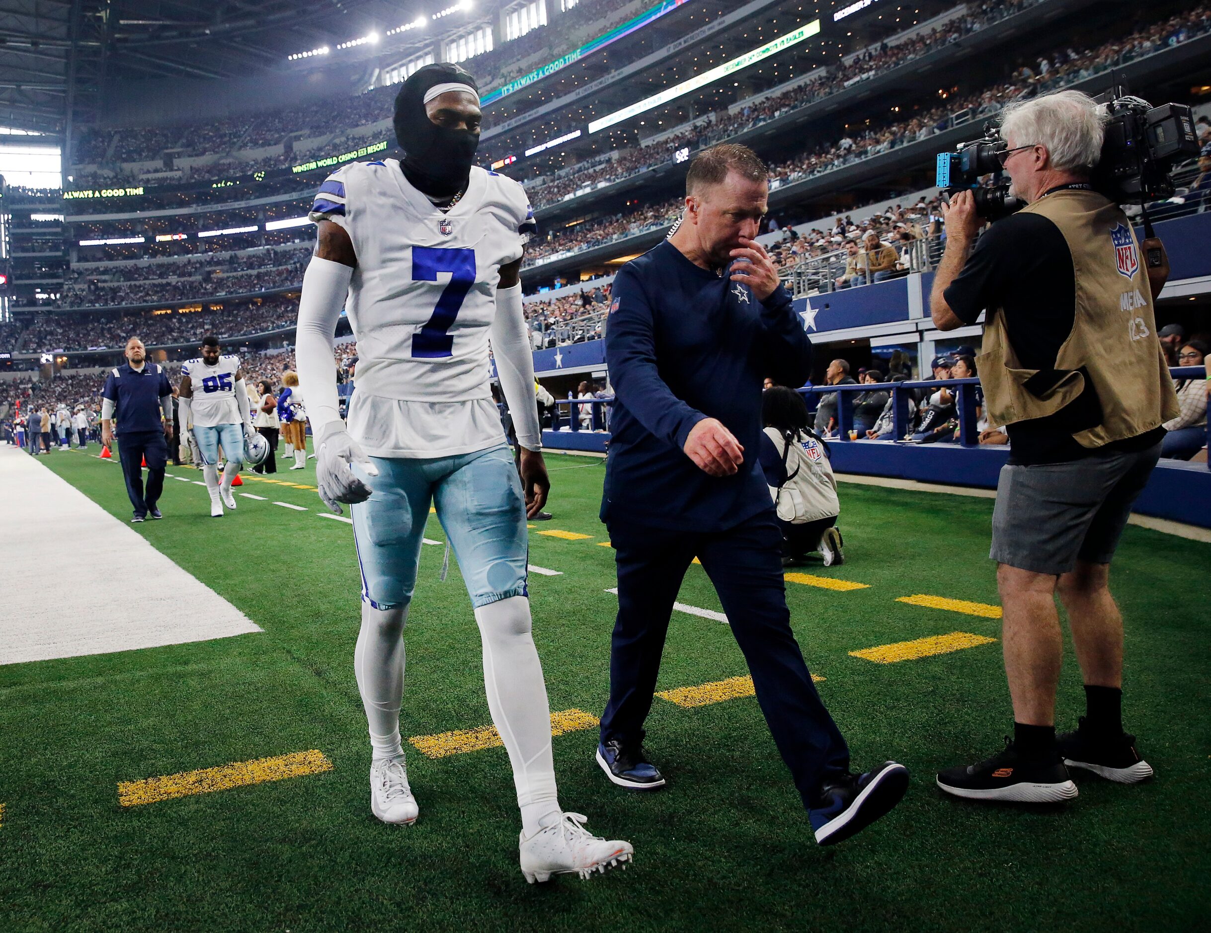 Dallas Cowboys cornerback Trevon Diggs (7) and defensive tackle Johnathan Hankins (95,...