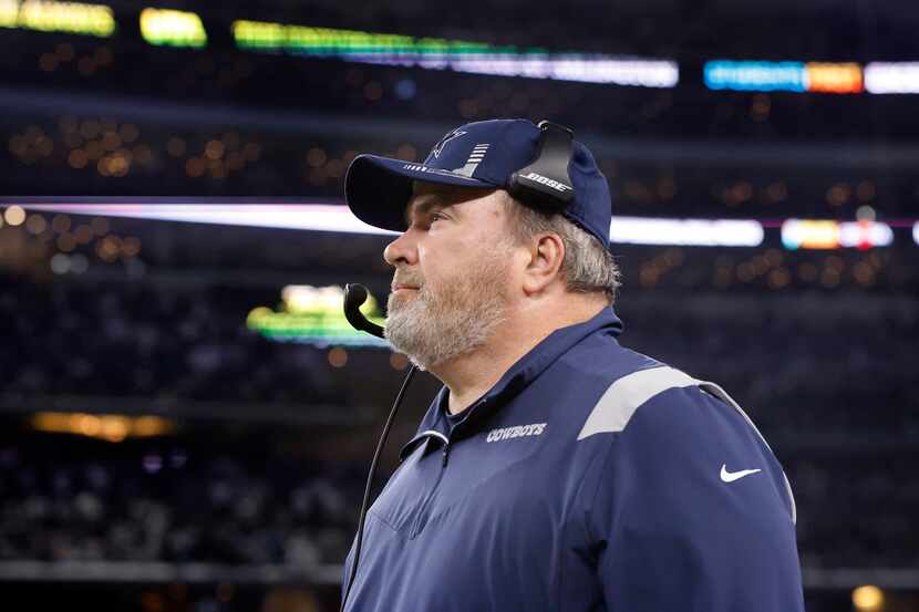 The Dallas Cowboys head coach Mike McCarthy watches his team compete against the Las Vegas...