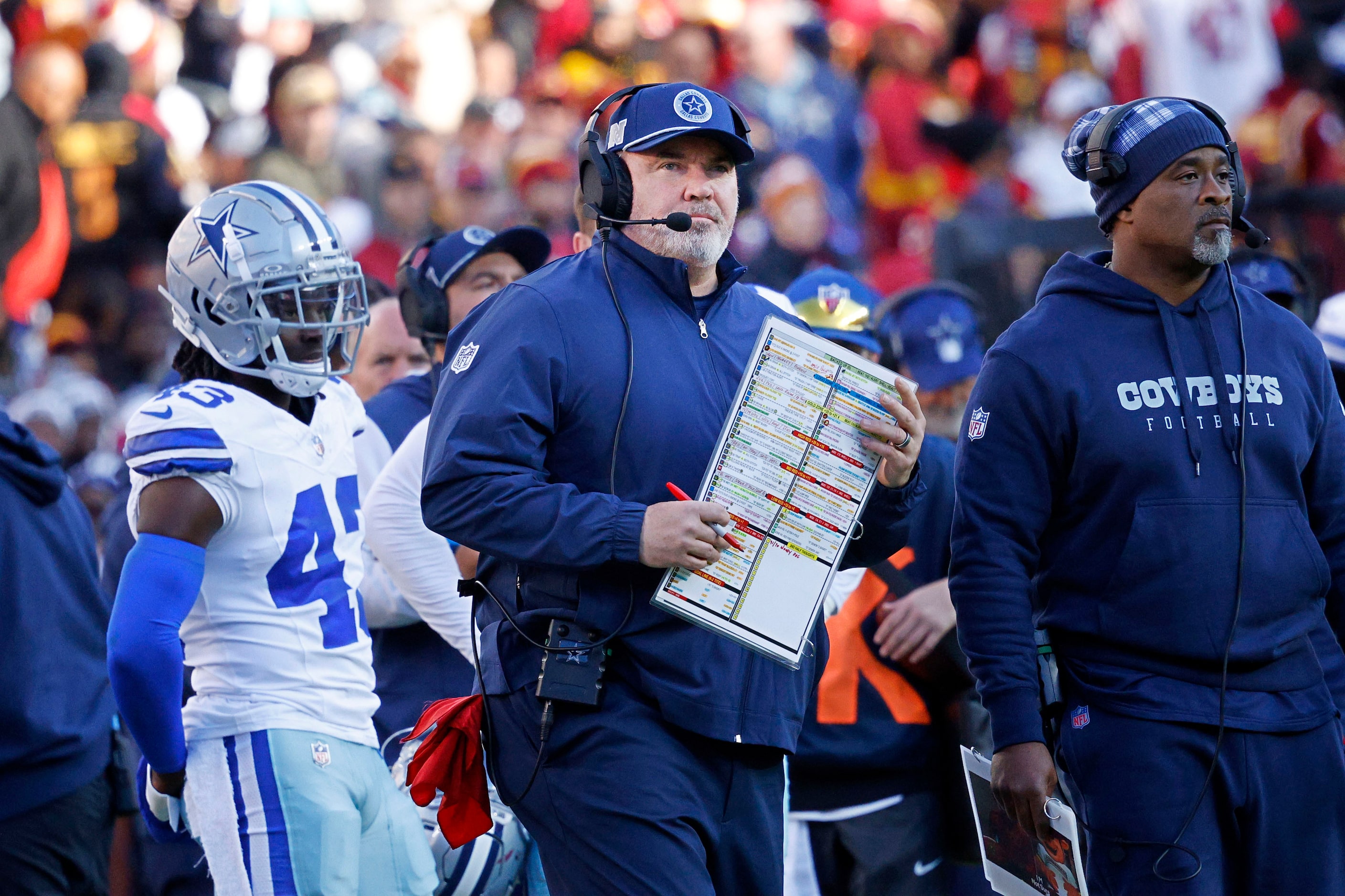 Dallas Cowboys head coach Mike McCarthy is seen in the second half of an NFL football game...